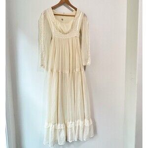 Vintage 70’s Gunne Sax “Style” Ivory Boho Maxi Dress Lace Trim Women’s Size 5
